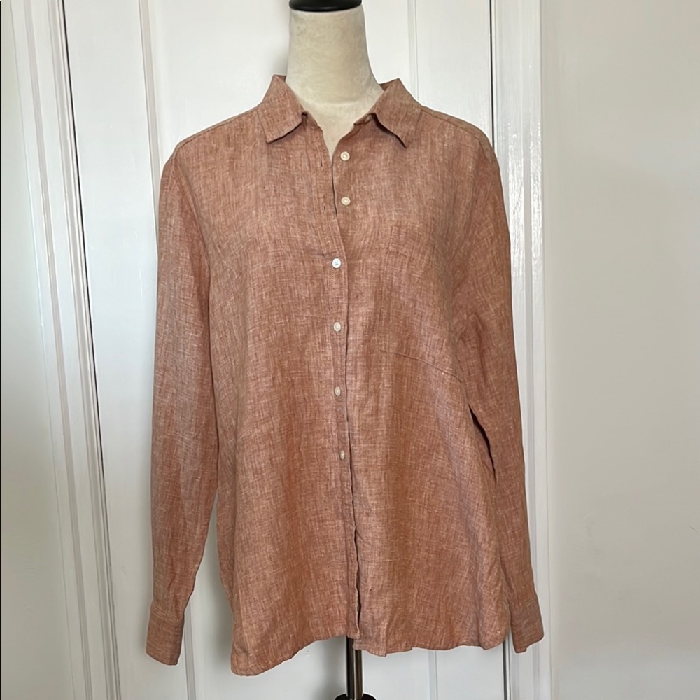 Loft 100% Linen button down shirt Large EUC!